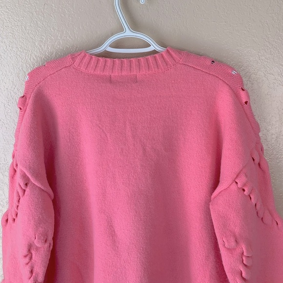 Cider Heart Pattern Textured Pink Romantic Valentines Day Sweater Size XS - Picture 7 of 9